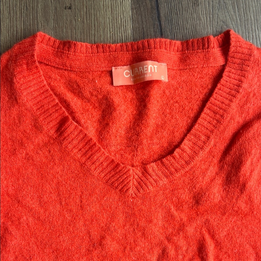 Current Wool Cashmere Bright Orange V-Neck Cropped Sweater ! Large - Picture 4 of 6